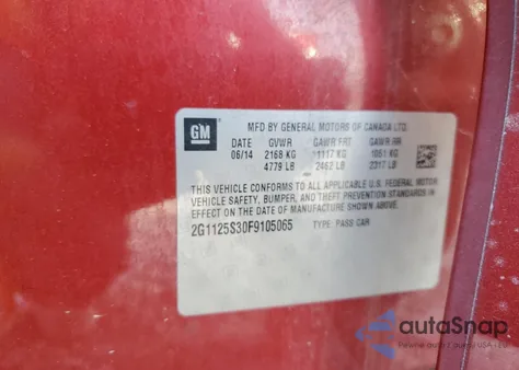 2015 Chevrolet Impala Lt from USA, damaged, VIN 2G1125S30F9105065